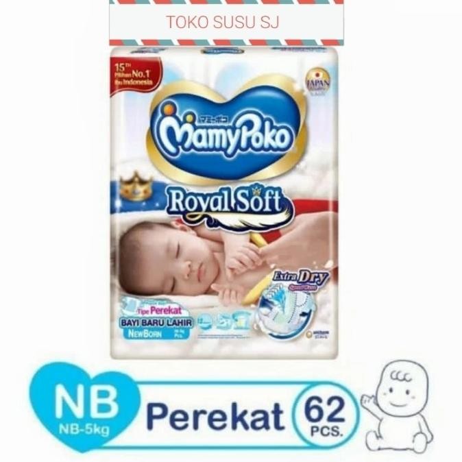 || PROMO POPOK BAYI / PAMPERS ~`~ MAMYPOKO ROYAL SOFT PEREKAT NEW BORN TAPE NB 62/MAMY POKO/NB62/BAR