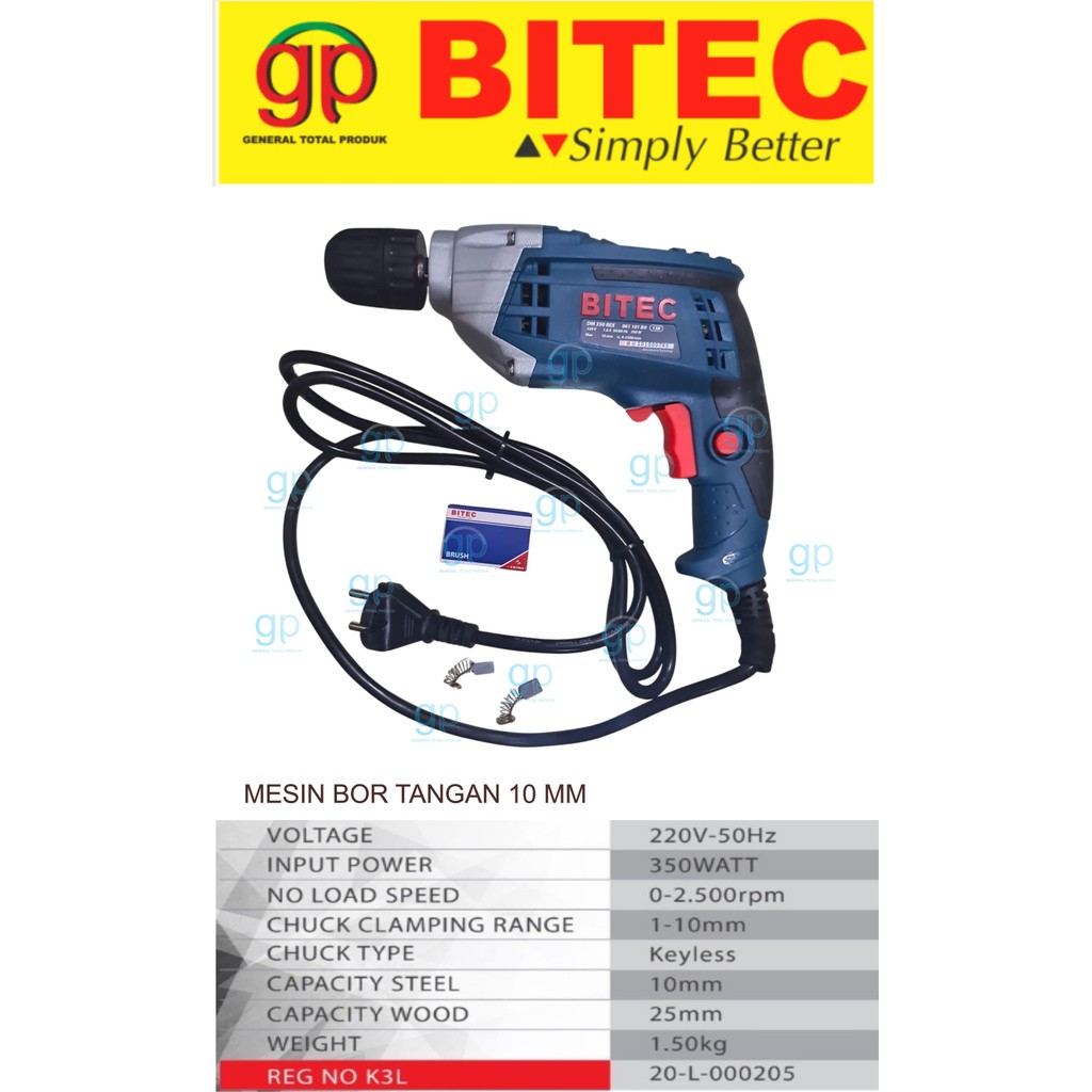 MESIN BOR TANGAN 10 MM BITEC DM 350 REX, DRILL BITEC DM 350 REX
