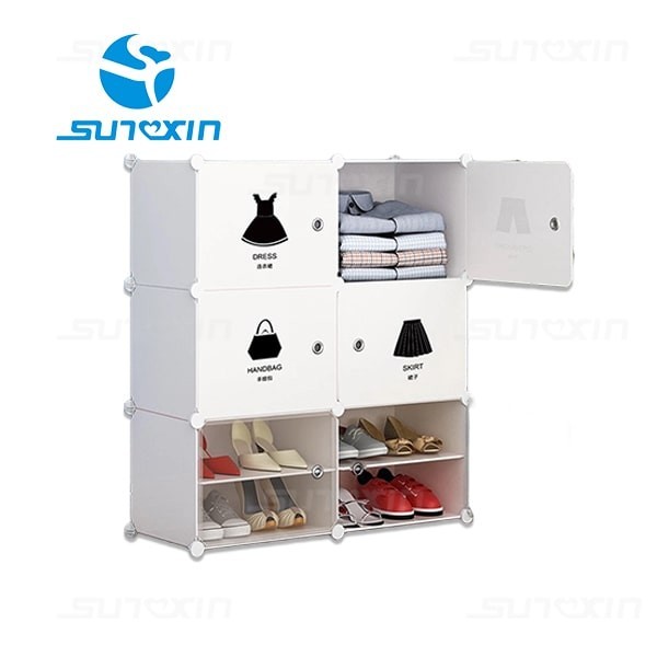 Rak Sepatu Plastik Portable Bongkar Pasang Rak Serbaguna Susun 4 Pintu