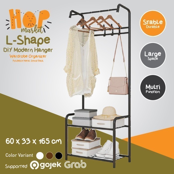L-Shape Rak Hanger Serbaguna Gantungan Pakaian Baju Topi Buku Sepatu