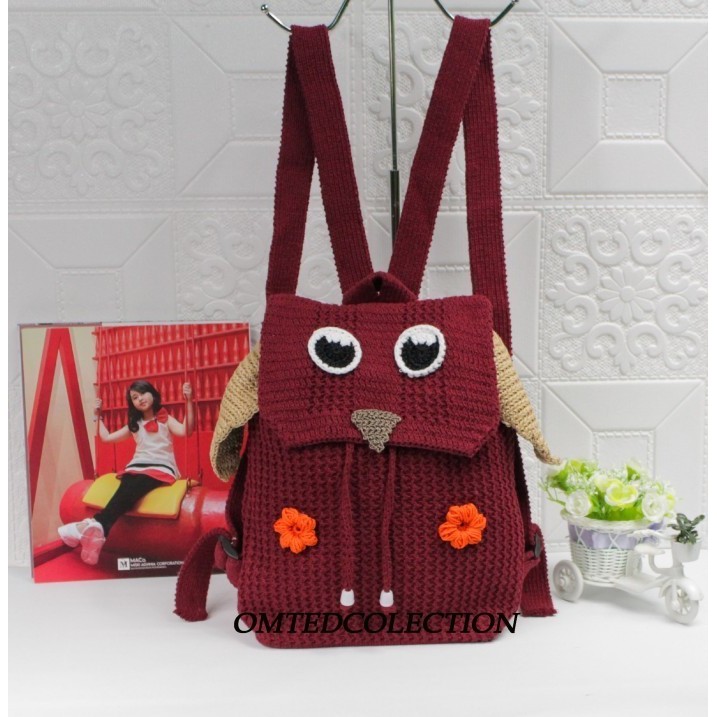 TAS RANSEL RAJUT ANAK PEREMPUAN KARAKTER OWL BAHAN TEBAL TERMURAH