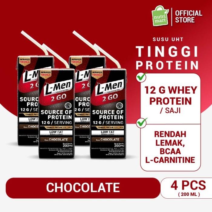

TERLARIS 4 PACK - L-MEN HI PROTEIN 2 GO CHOCOLATE 200 ML RTD READY TO DRINK - SUPLEMEN TINGGI
