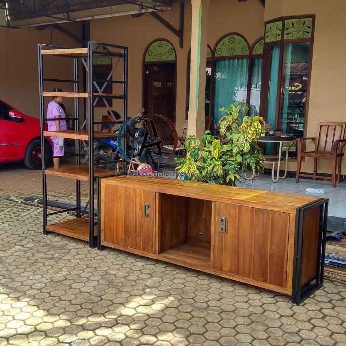 Custom Order Set Cabinet Tv Industrial Jati Minimalis Bapak Rizky