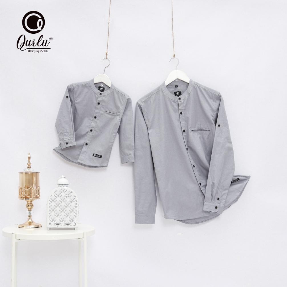 geo Qurlu - Kemeja Koko Dewasa/Anak warna ABU SILVER (baju couple ayah dan anak laki-laki) Baju Koko