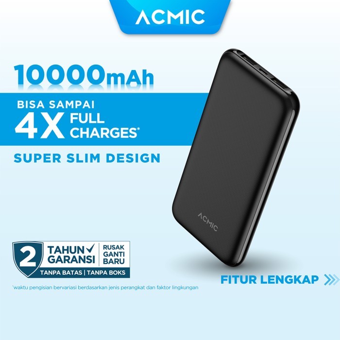 Acmic Powerslim 10000Mah Slim Powerbank 2A Fast Charge