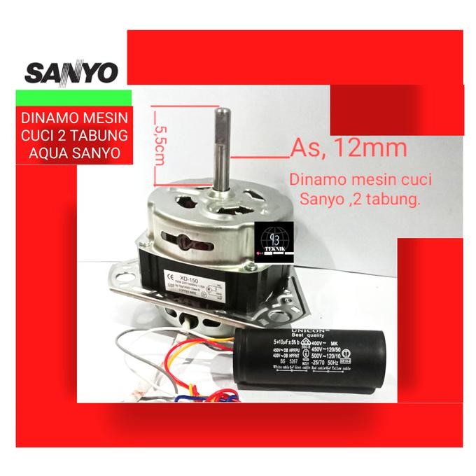 Ori - DINAMO MESIN CUCI 2 TABUNG AQUA SANYO + CAPASITOR 5+10 UNICON Termurah