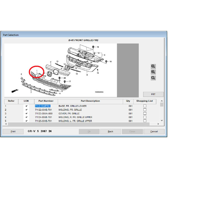 Base Grill Bawah CRV GEN 3 2007-2009 Genuine