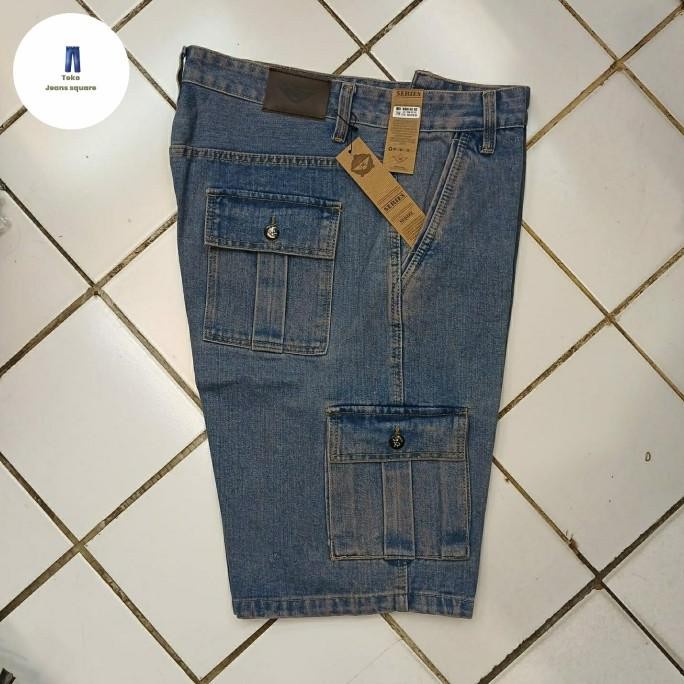 Celana Pendek Kantong Samping Cargo Bahan Jeans Pria Cagiaanya