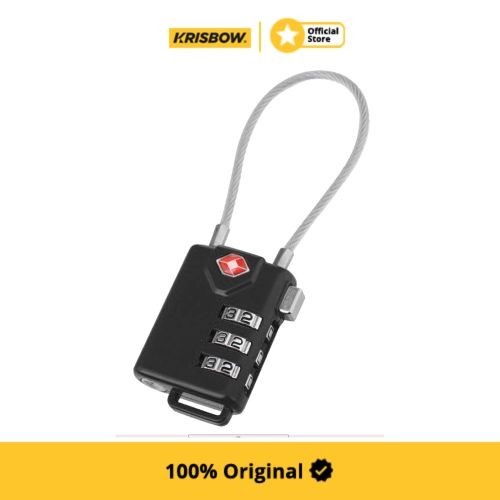 ASLI KRISBOW PADLOCK GEMBOK TSA 3 ANGKA W/ PENGIKAT KAWAT - HITAM KODE 556