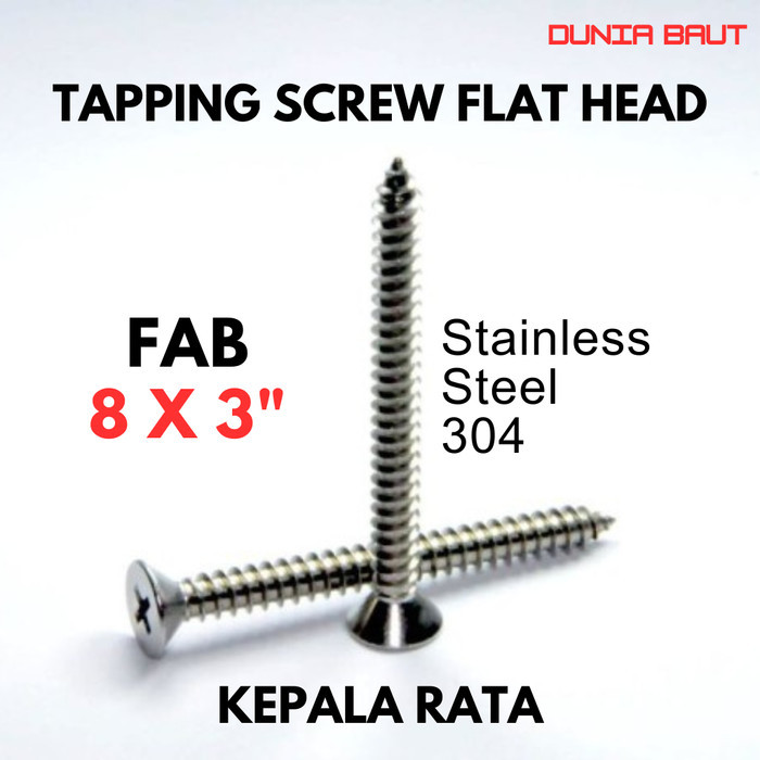 FAB 8X 3 Tapping Screw FH 8 X  3 Skrup Kepala Rata Stainless SS304