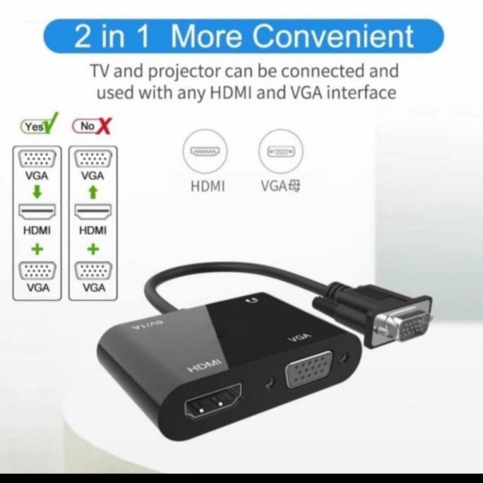 BARU HT080 VGA SPILITER TO VGA AND HDMI FOR PC LAPTOP 2IN1