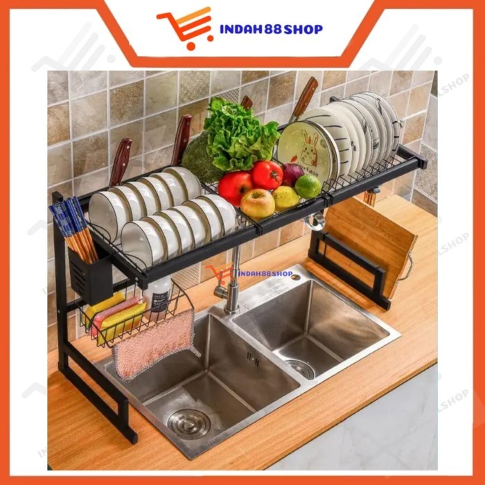 TERMURAH - Rak Piring Wastafel Dapur Stainless Hitam / Rak Cuci Piring Atas Wastafel