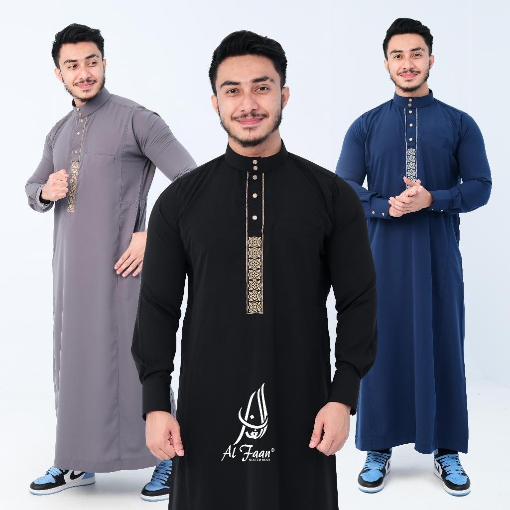 Terbaru Jubah Gamis slimfit pria bordir jubah pria muslim gamis pria panjang manset kancing bordir j