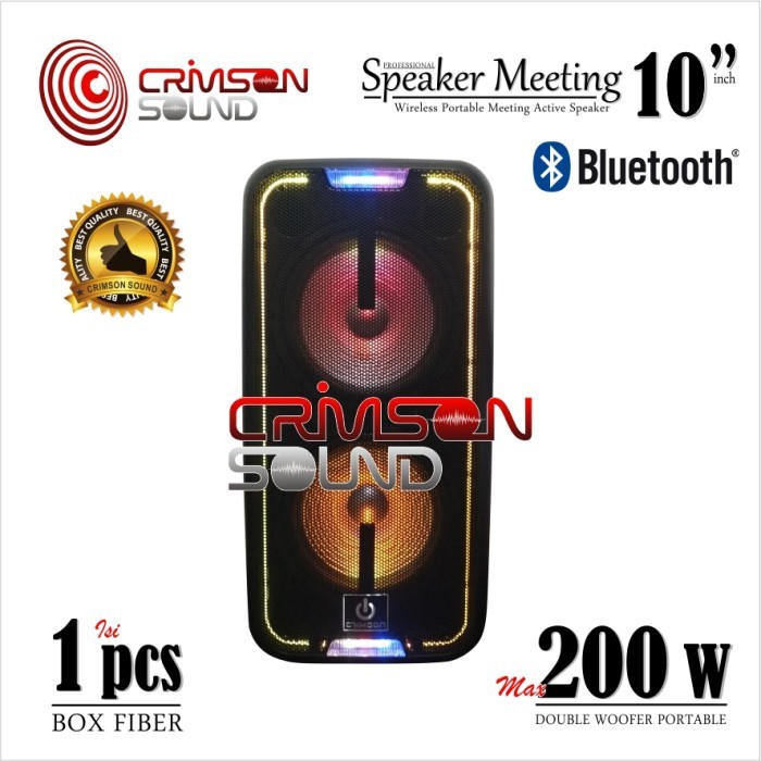 SPEAKER Meeting PORTABLE Wireless 10 Inch DOUBLE WOOFER CRIMSON CR-10 Terbaru Berkualitas