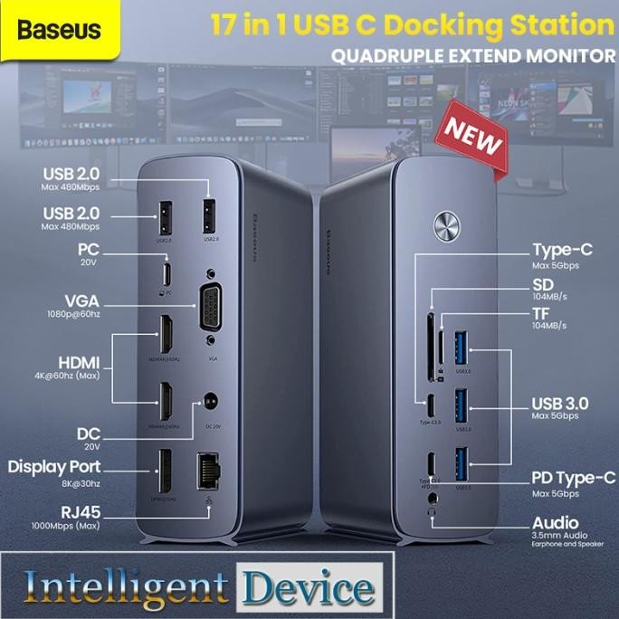 BASEUS 17 IN 1 QUADRUPLE DISPLAY MULTIFUNCTIONAL HUB DOCKING STATION