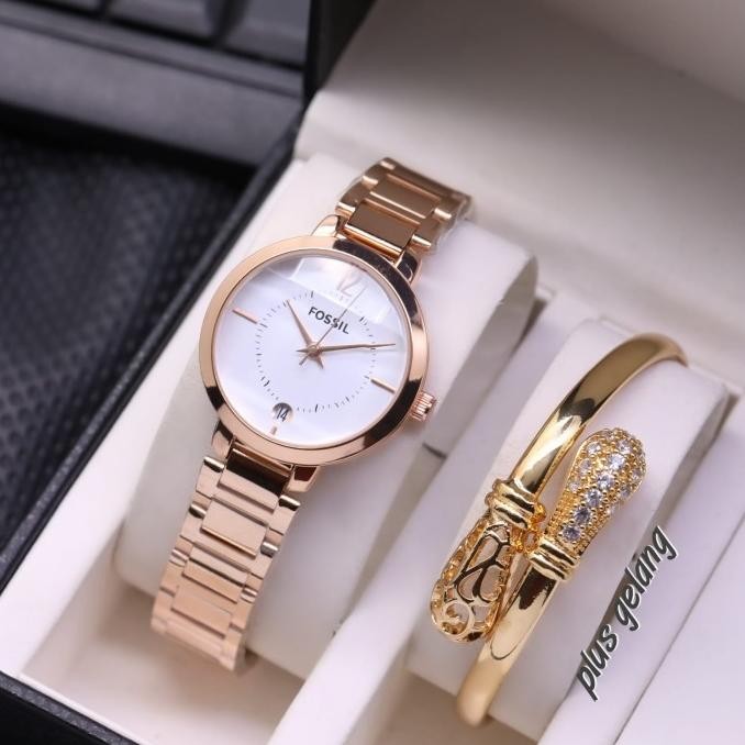 Jam tangan wanita fossil bling plus gelang mewah Terlaris