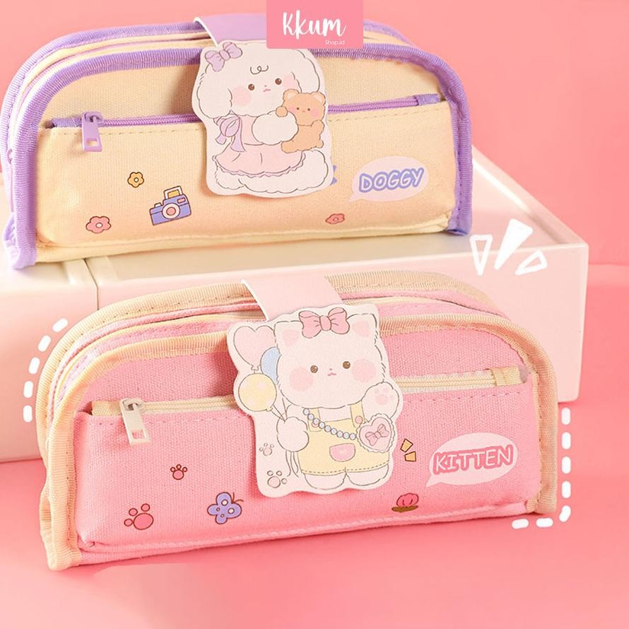

TERLARIS Tempat pensil anak murah anti air kanvas/ Kotak pensil 2 risleting sa-324