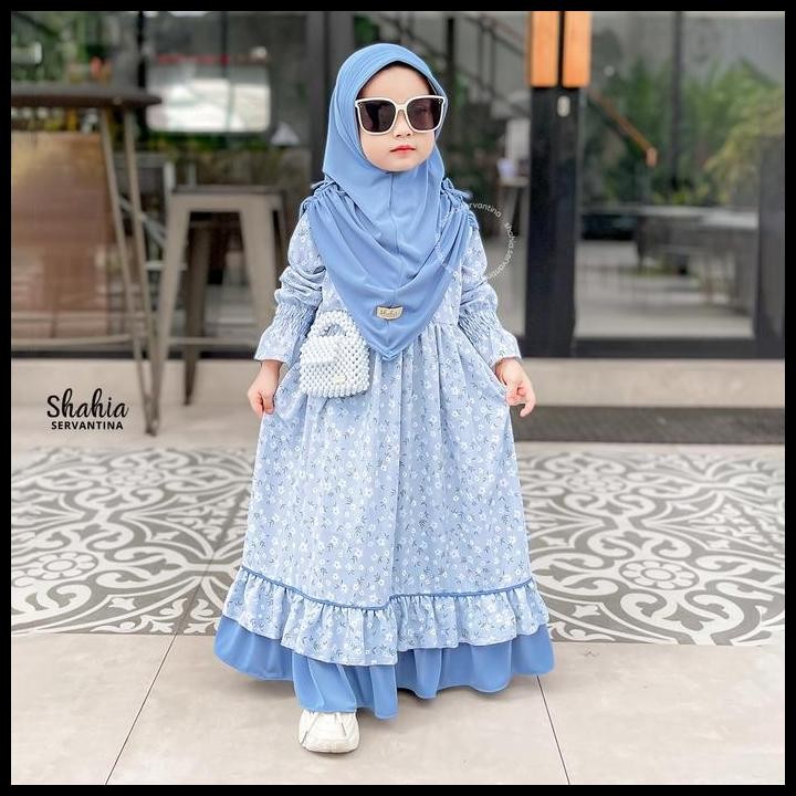Terlaris Shahia Servantina - Alinka Set Dress Gamis Crincle Anak Perempuan Baju Crinkle Muslim Panja