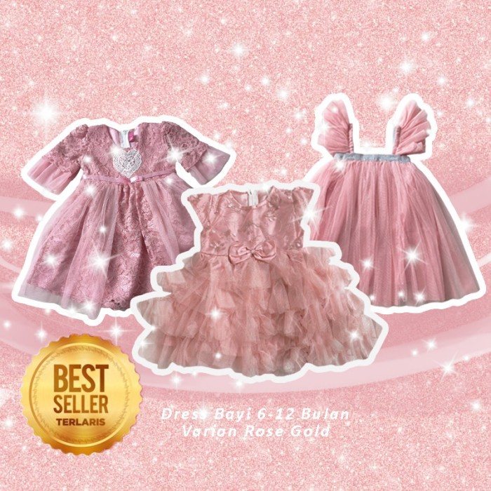 Dress Rose Gold Party Baju Bayi 6 12 Bulan Newborn Gaun Pesta Anak NB