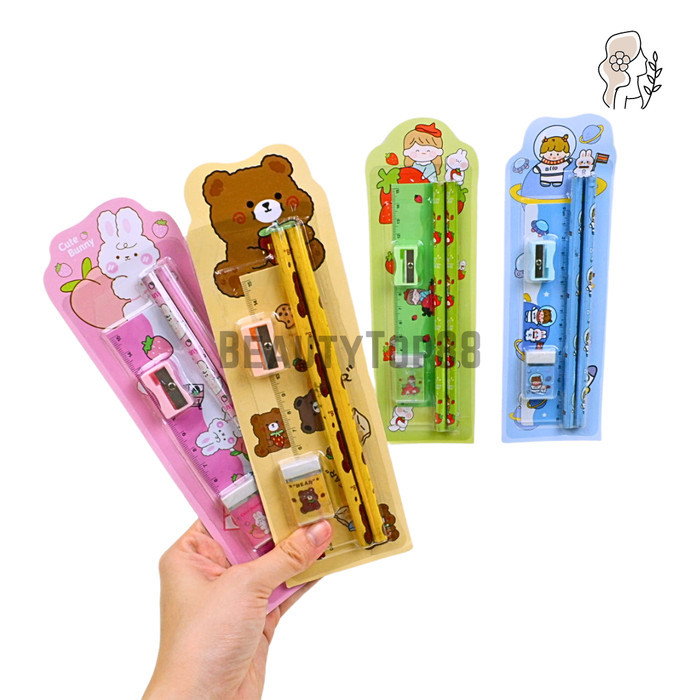 

HOT SALE! Paket Alat Tulis 5 in 1 / Mini Stationery Set / Perlengkapan Sekolah Pensil Serutan