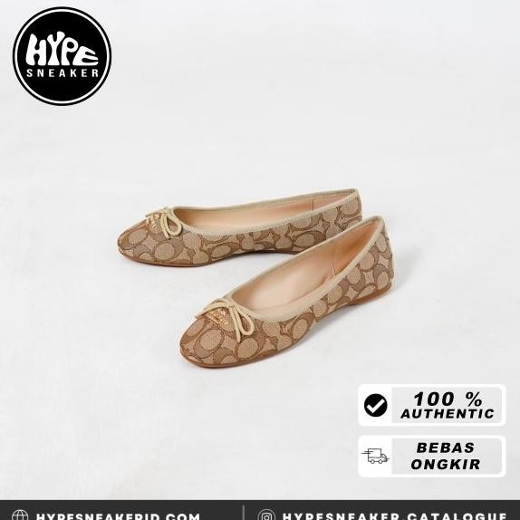 Sepatu COACH RIBBON MONOGRAM BROWN FLAT SHOES 100% ORIGINAL