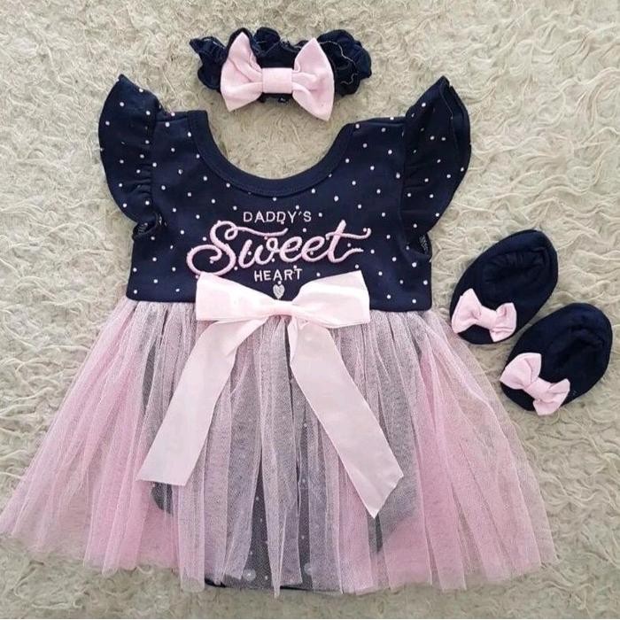 Baju bayi cewek Setelan jumper dress 0 6 bulan set sepatu bando