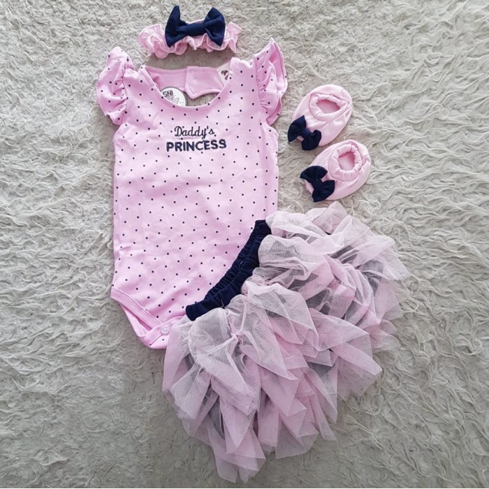 Baju Bayi perempuan 0 6 bulan jumper romper jumpsuit rok tutu bando