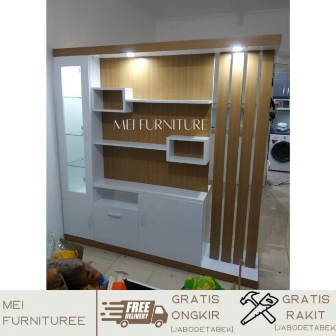 Lemari partisi ruangan 2 muka/sisi minimalis modern murah model mewah