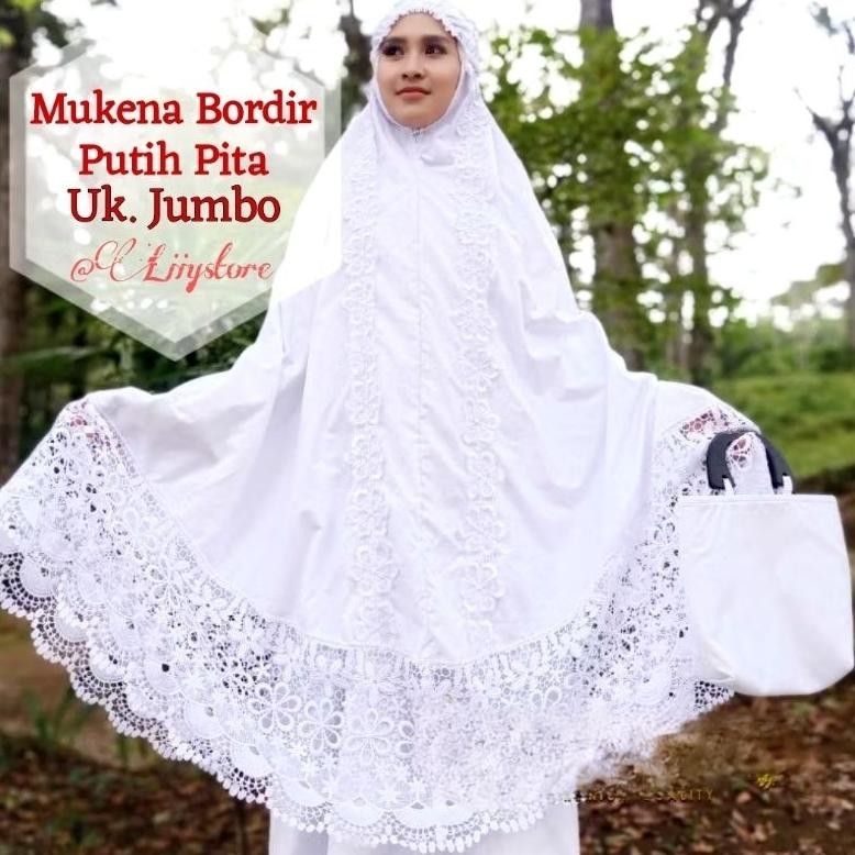SETELAN MUKENA BORDIR DEWASA MOTIF PUTIH POLOS PITA UK. JUMBO BAHAN RAYON SUPER PREUM FREE TAS TRAVE