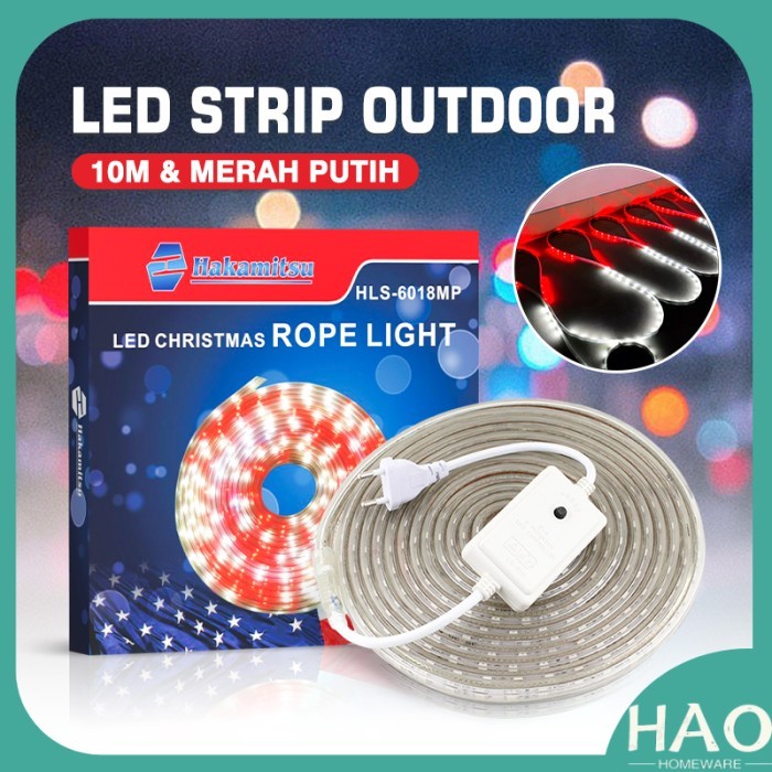 Lampu Led Strip Outdoor 2835 Merah Putih 10Meter + Adaptor 220V