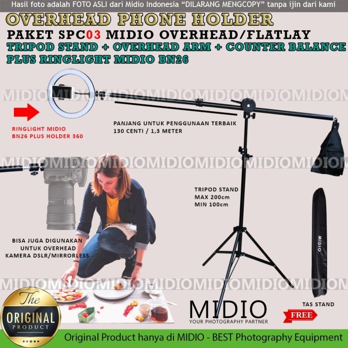 Overhead Tripod Midio Spc03 Tripod Stand Plus Ringlight Midio