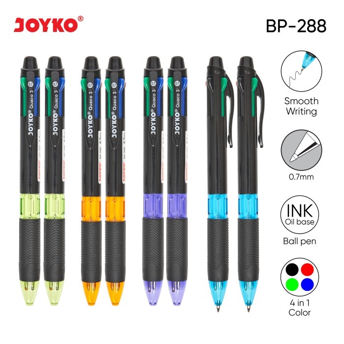 

BOOM SALE BALL PEN PULPEN PENA JOYKO BP-288 QUACO 3 0.7 MM 4 WARNA COLORS KODE 1475