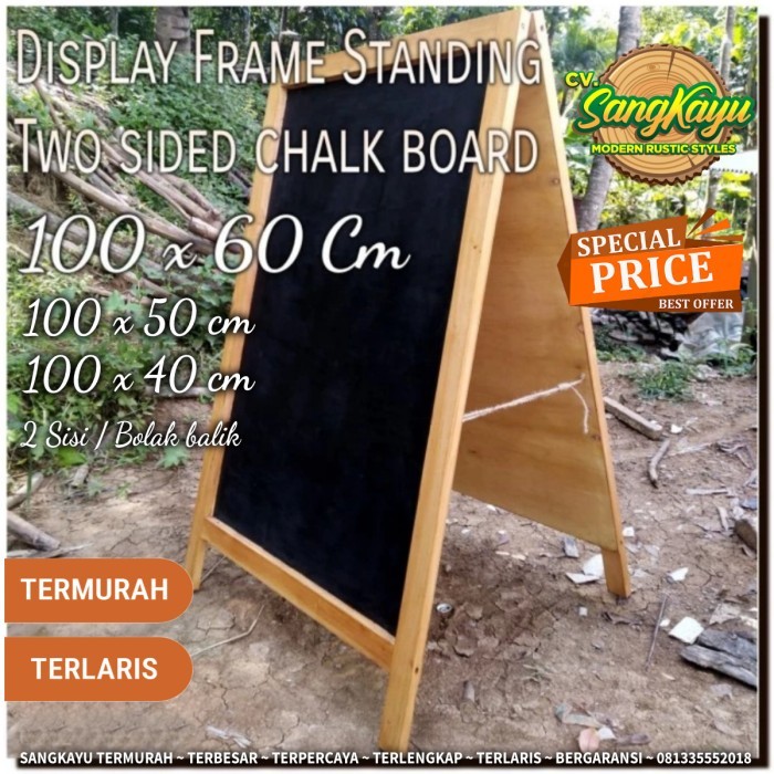 

OBRAL WOODEN DISPLAY FRAME STANDING 100X60 TWO SIDE CHALKBOARD PAPAN TULIS KODE 1458