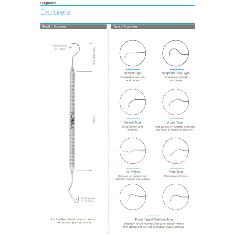 Osung Restorative Dental Sonde Explorer Metal Handle Double Ended Original