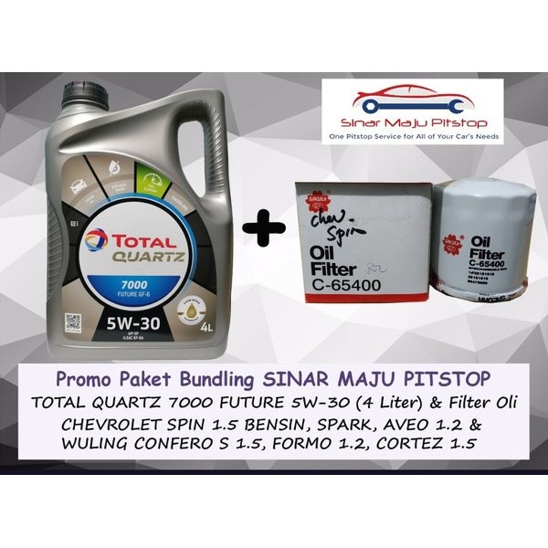 Paket Oli TOTAL QUARTZ 7000 SAE 5W-30 SP SYNTHETIC Original 4 Liter & Filter Oli Mobil WULING
