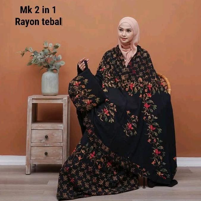 Diskon Mukenah Batik Jumbo Cap Pekalongan Terusan Wanita Rayon Traveling Hitam Dewasa Panjang Motif 