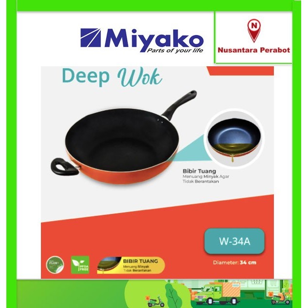 MIYAKO Fry Wok / Wok Pan 30, 34 cm (Anti Lengket)