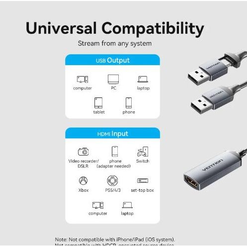 VENTION HDMI VIDEO CAPTURE CARD USB TO HDMI GAME CAPTURE FOR STREAMING