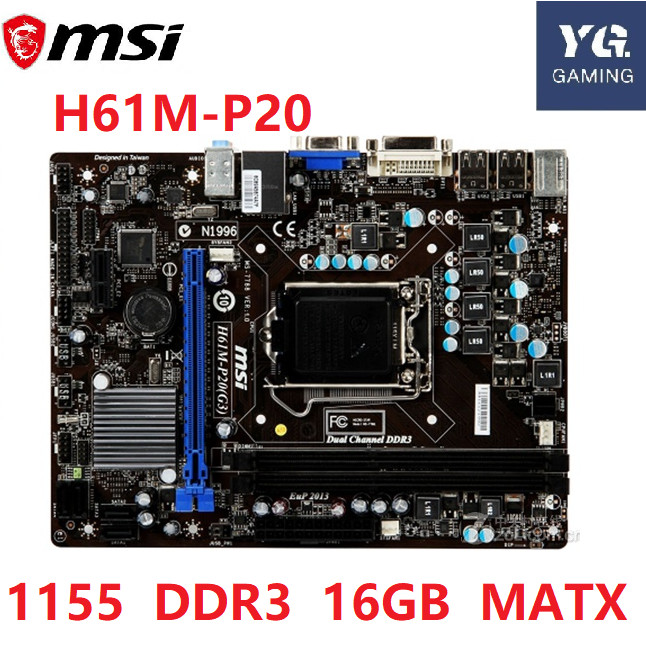 Motherboard Komputer Desktop MSI H61M-P20(G3) LGA 1155 DDR3 16GB Untuk Intel H61 b75 b75m h61m Deskt