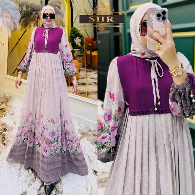 COD  SHR ORI TERBARUMADONA 2IN1 SET(DRESS+HIJAB)BUNGA CANTIK Balon Pita Gamis Mewah Cantik Ceruty Ga