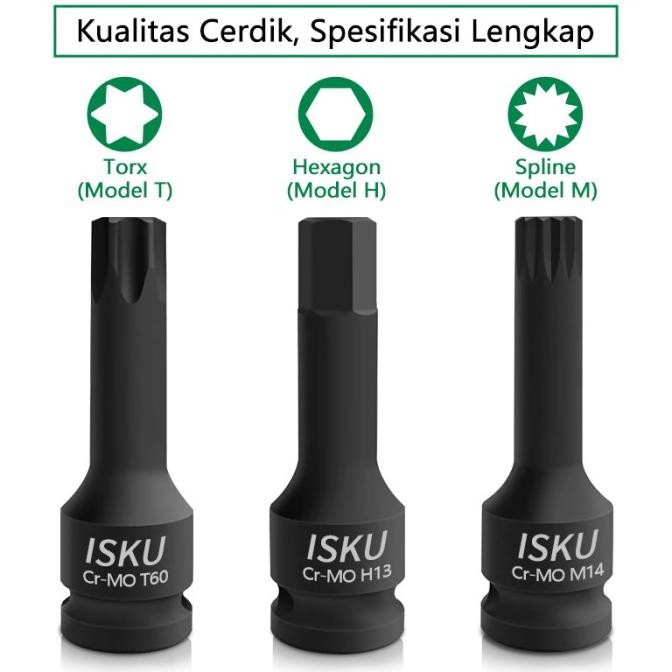ISKU Mata Shock 10 Pcs Impact Kunci Sok Hex Star Spline Torx Bintang '
