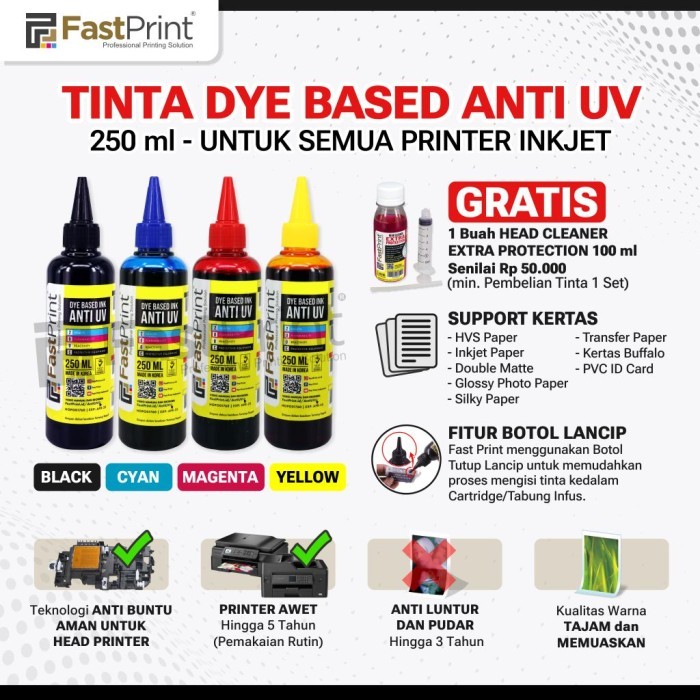 

Fast Print Tinta Dye Based Anti UV 1 Set 250ML