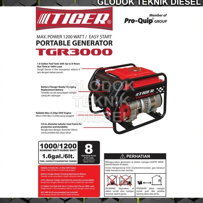 Genset Tiger 1200 Watt Tgr3000 Tiger Tgr 3000 / Genset 1000 Watt Tiger