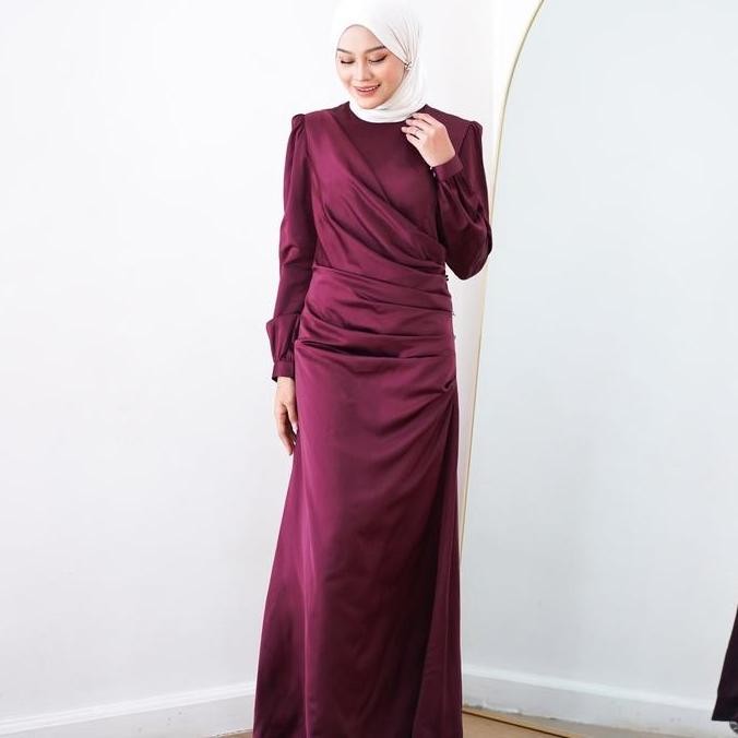 Mahaka Silk  Dress Premium -Dress burgundy  -Dress Lebaran Terbaru-Bodycon-Dress Mewah Kondangan Mus