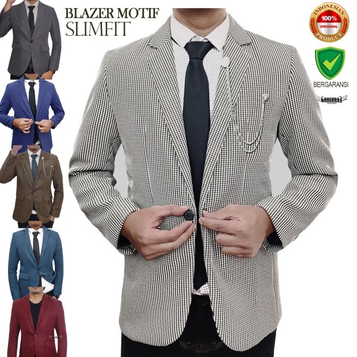 jas blazer pria keren slimfit navy coklat dan abu abu kotak kotak
