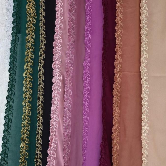 Miliki Pashmina Hijab Bordir Keliling Panjang 200Cm X 75Cm Kain Ceruty Babydoll