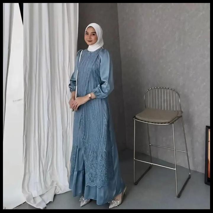 Terlaris Fuji Dress Brukat Tille Akar Premium Gamis Pesta Wanita Mewah Terbaru 2024 Gaun Kondangan J