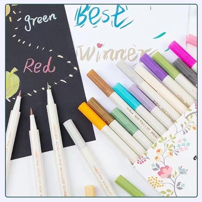 

TERLARIS METALIC MARKER PEN COLOURING STA PER COLOR WARNA SOFT TIP METALLIC/TANDA PENA - QIQI