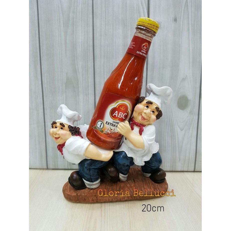 

patung pajangan chef koki 2 tempat botol aqua kecap saos abc termurah