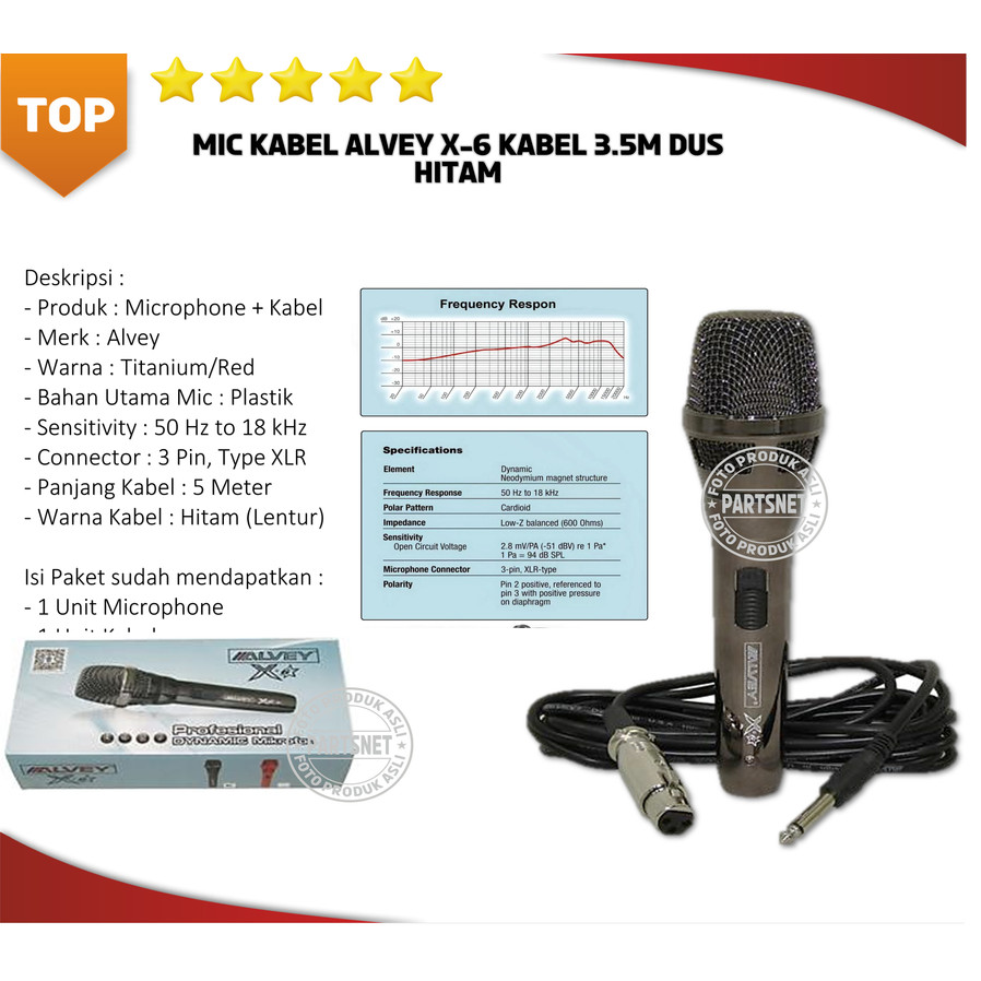 ALVEY MIC KABEL X6 Microphone Mik Mikrofon Kabel